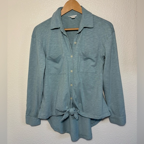 Caslon 100% Organic Cotton Button Down Front Tie Long Sleeve Tee Size XS - Picture 1 of 4